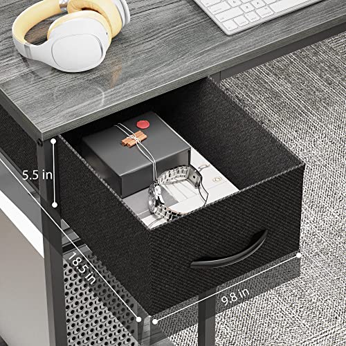 Superjare L Shaped Gaming Desk With Led Lights & Power Outlets, Reversible Computer Desk With Shelves & Drawer, Corner Desk Home Office Desk, Gray #TOP6