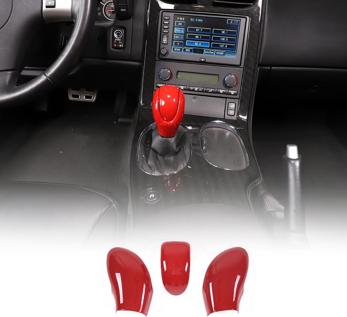 ABS Carbon Fiber Car Central Control Gear Shift Knob Head Cover for Chevrolet Corvette C6 2005-2013 Interior Gear Shift Knob Cover Trim Protector Cap Accessories (Red)