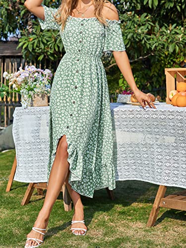 Image of CUPSHE Dress for Women Maxi Dresses Off Shoulder Ditsy Floral Print Short Sleeve Frill A Line Dress