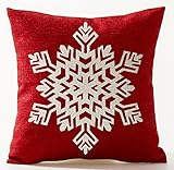 Beautiful Fantastic Snowflake Red Background Merry Christmas Gifts Cotton Linen Throw Pillow Case Personalized Cushion Cover NEW Home Office Decorative Square 18 X 18 Inches