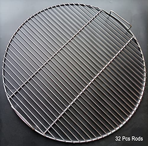 Huanniu 304 Grillrost Edelstahl Rund mit Griff, 54.5 cm Durchmesser für 57 cm Holzkohlegrills z.B Weber, Grillroste Ersatz Kugelgrill 57 cm, mit Grillclips