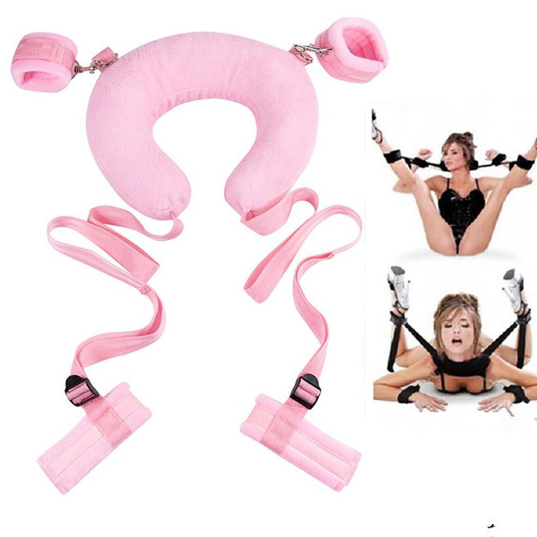 Cushioned Plush U-Shaped Neck Pillow Postion Control Open Thigh with Adjustable Straps (Pink)