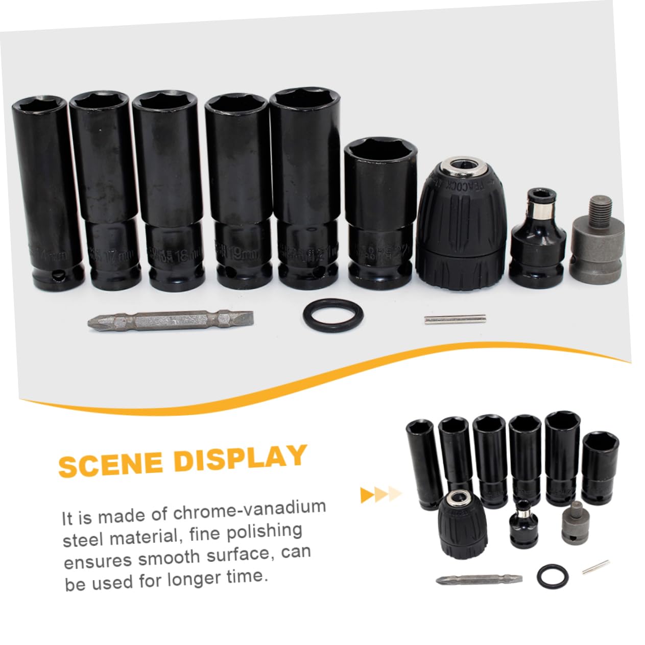 SHINEOFI Set da 12 Bussole Esagonali per Avvitatore ad Impulsi in Acciaio Cromo Vanadio, Leggere e Resistenti, per Officina e Uso Domestico, Dimensioni 14-22mm