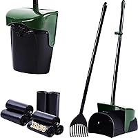 Vista 1 de Cubo giratorio grande y rastrillo con 160 bolsas de residuos, recogedor de excrementos de perro resistente con accesorio de bolsa para perros, mango