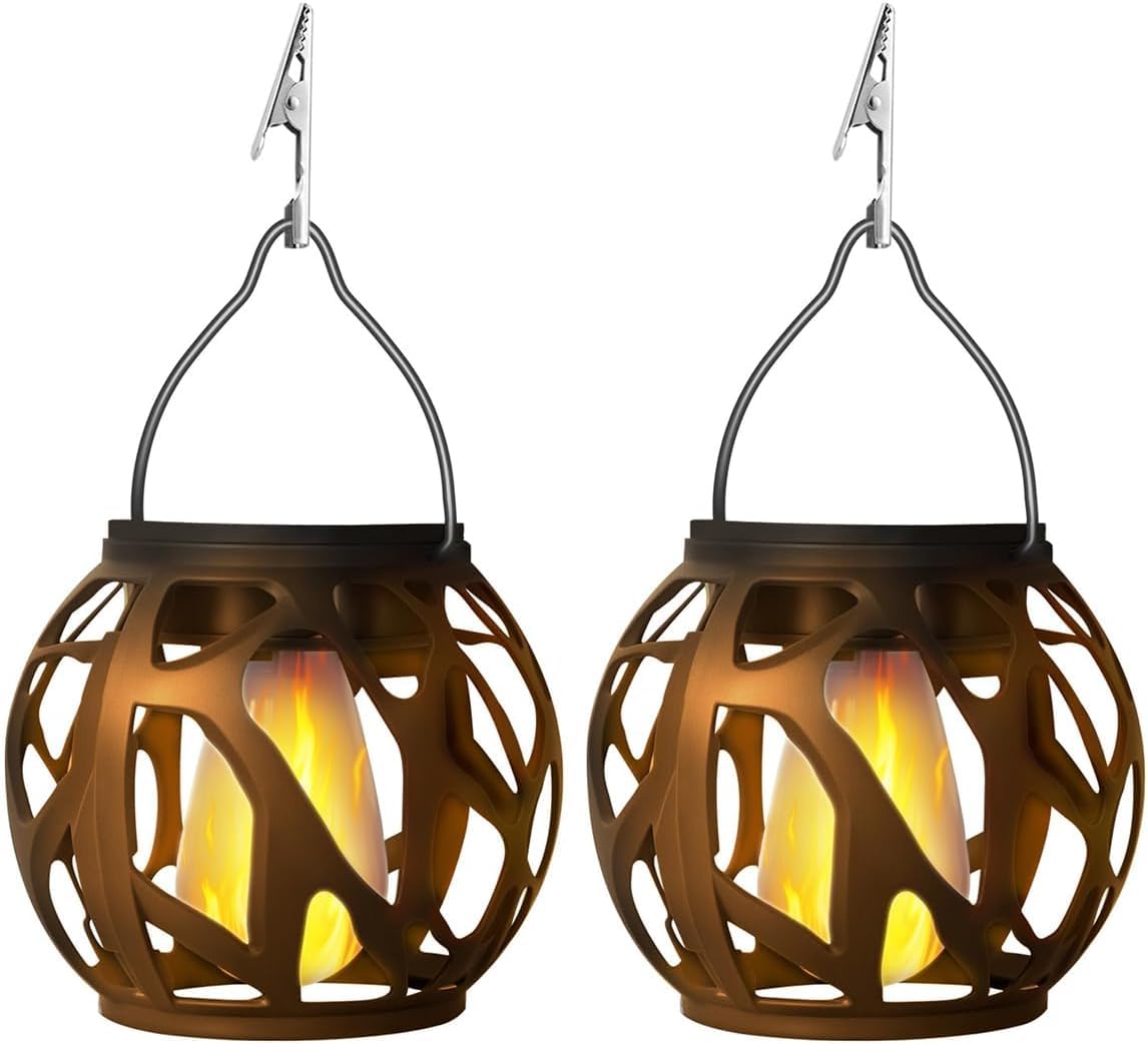 Waterproof Solar Lantern Auto Charging Dimmable Illumination Rust Resistant Weatherproof Design for Backyard Patio Fence Tree Balcony Porch Camping Garden Yard Landscape Decoration (2pcs)