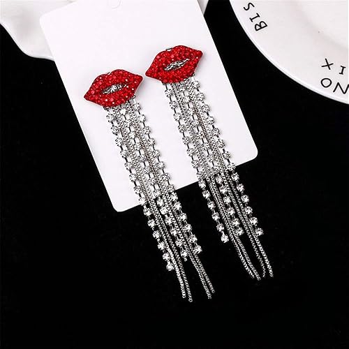 Miniatura 3 de QTMY Pendientes brillantes de diamantes rojos con borlas de diamantes de imitación para mujer