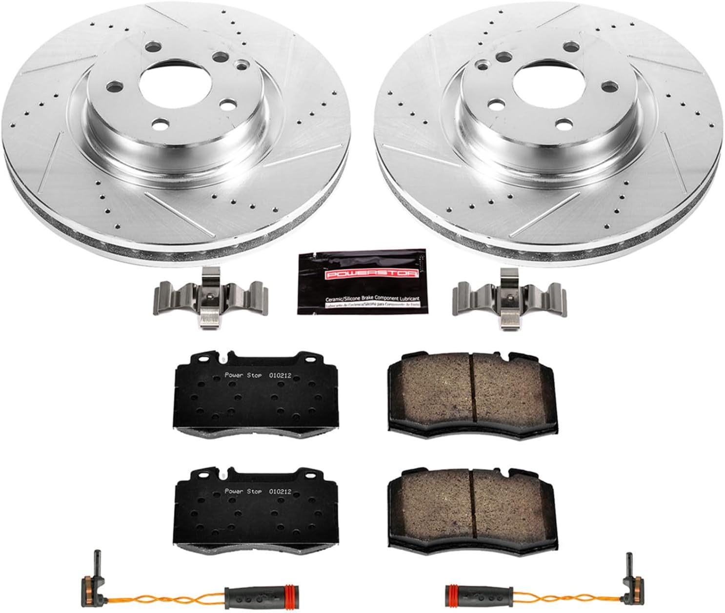 PowerStop Front Brake Kit For Mercedes-Benz SL500 2003 - Drilled and Slotted Disc Rotors with Ceramic Brake Pads Replacement, K6750
