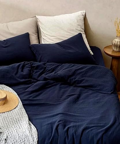 Musselin Bettwäsche aus Biobaumwolle in 135x200cm Dunkelblau