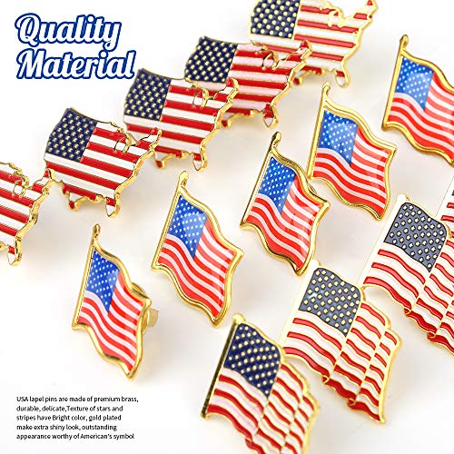 image for 15 Pack 3 Styles American Flag Lapel Pins, LEOBRO USA Flag Pins, Ename