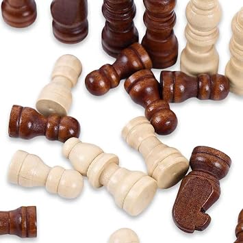 Wooden Chess Pieces Set of 32 Classic Tournament Chess Pieces Only, Solid Wood Chess Set Replacement with Felt Bases for Home Classroom Club Play and Teaching