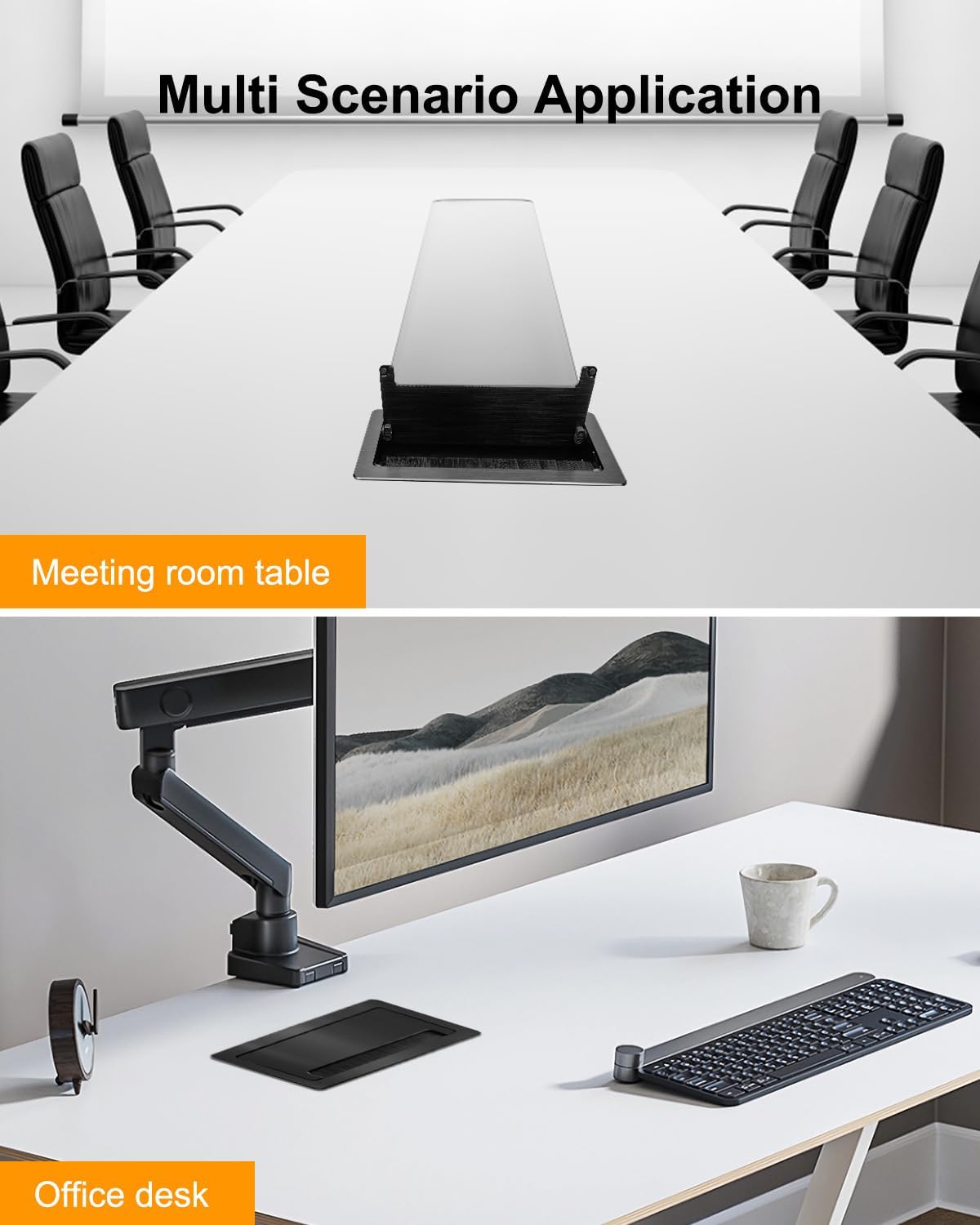 Conference Table Hub Power Outlet with 3 AC Power Outlets and USB Fast Charging, 9.8FT Power Cord Embedded Outlets, Heavy-Duty Desktop Socket Connectivity Box for Office, Home, Study Spaces