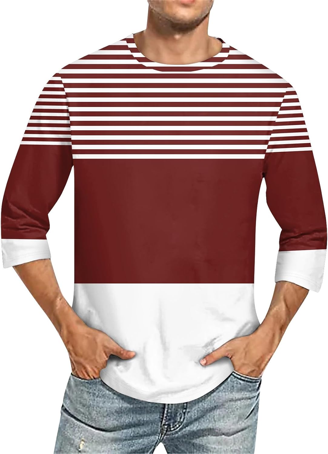 WENKOMG1 Men's 3/4 Sleeve Tee Shirt Summer Casual Crew Neck Loose Fit Baseball T-Shirt, S-4XL