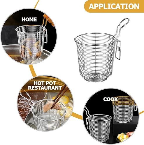 Miniatura 3 de BESTonZON Cesta de pasta de acero inoxidable para pasta, colador de fideos, colador de malla para alimentos, colador de olla caliente con clip,