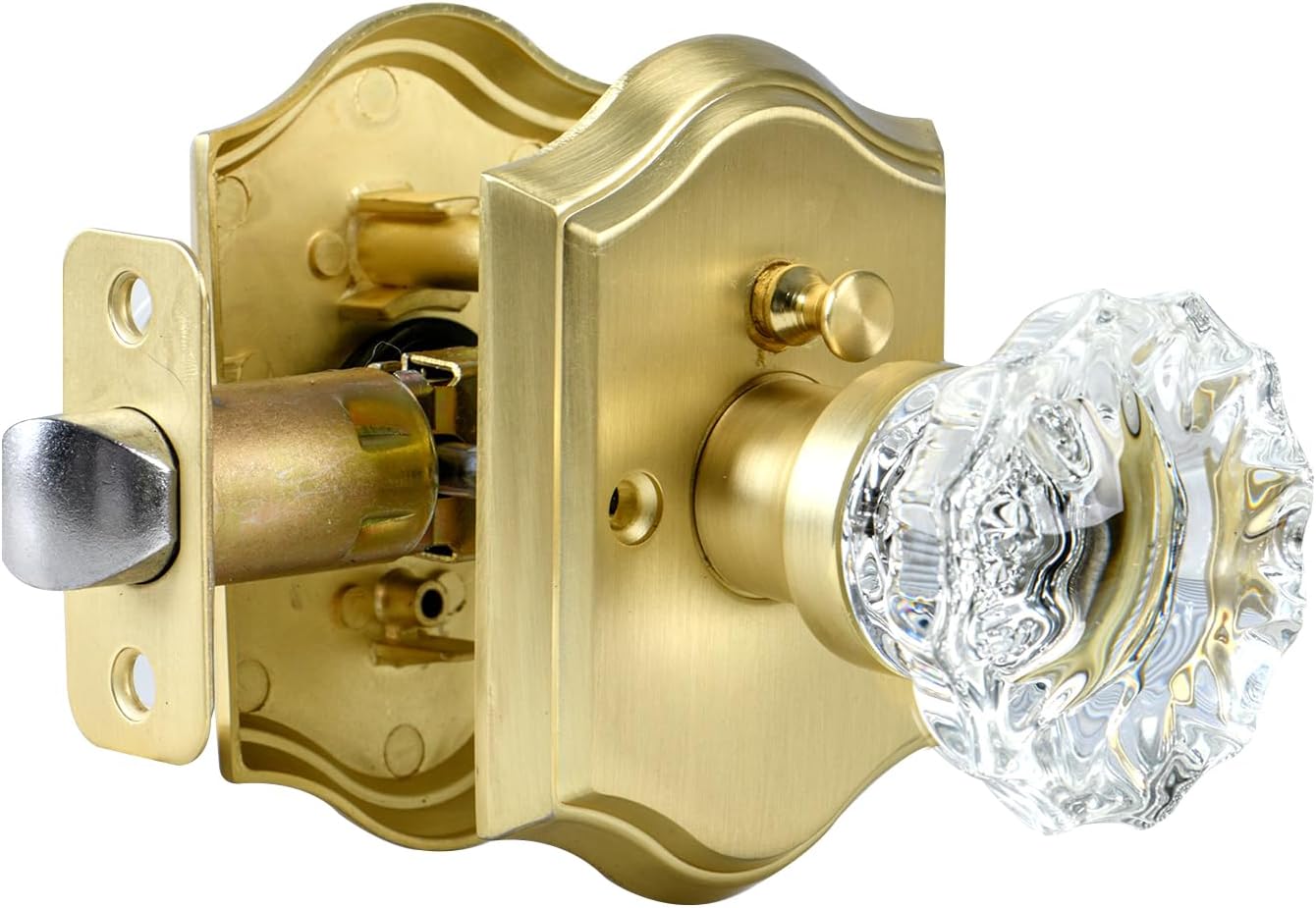 Floresita Satin Brass Glass Crystal Door Knobs with Lock Privacy ...
