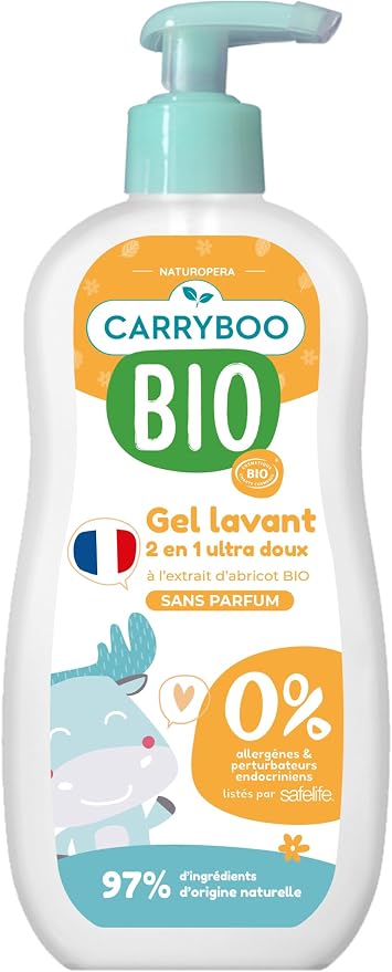 CARRYBOO Gel Lavant 2-en-1 Ultra Doux à l'Extrait d'Abricot Bio