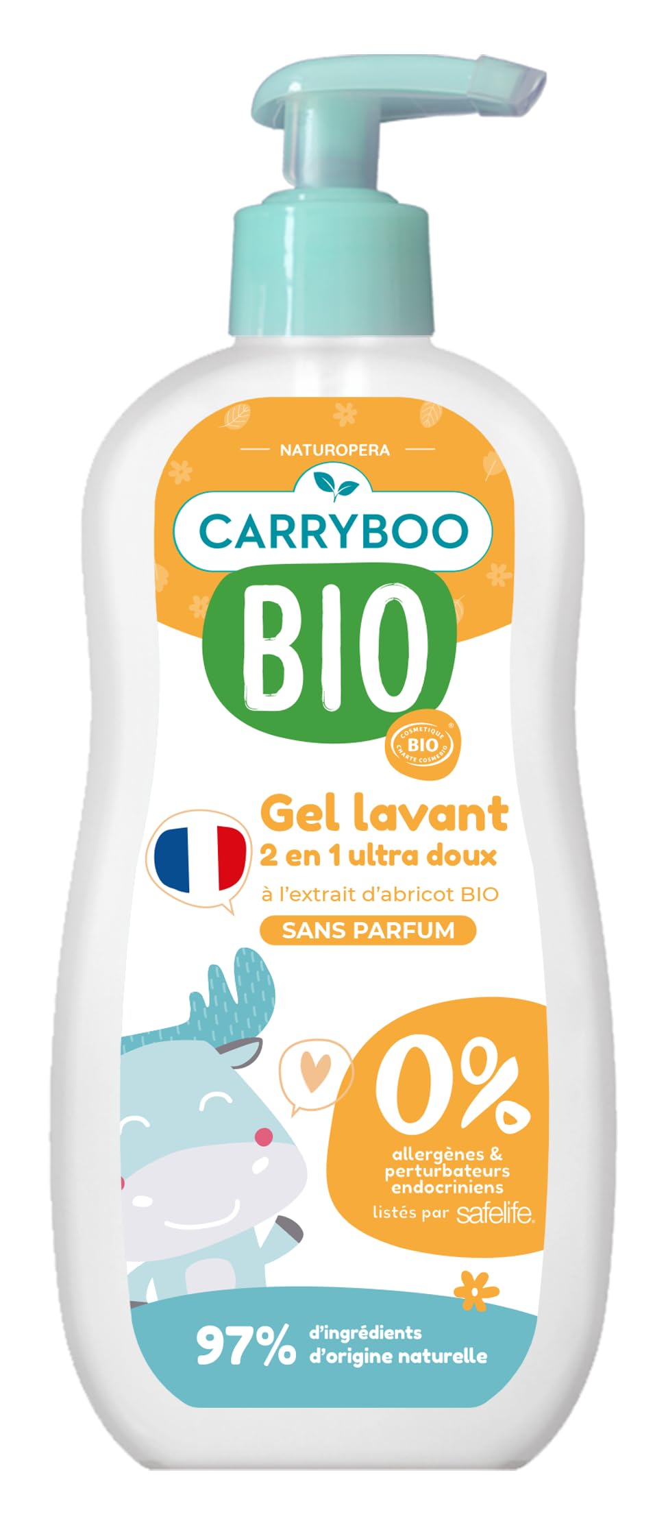 Gel Lavant 2 en 1 ultra doux à l'extrait d'abricot Bio Flacon pompe 500ml