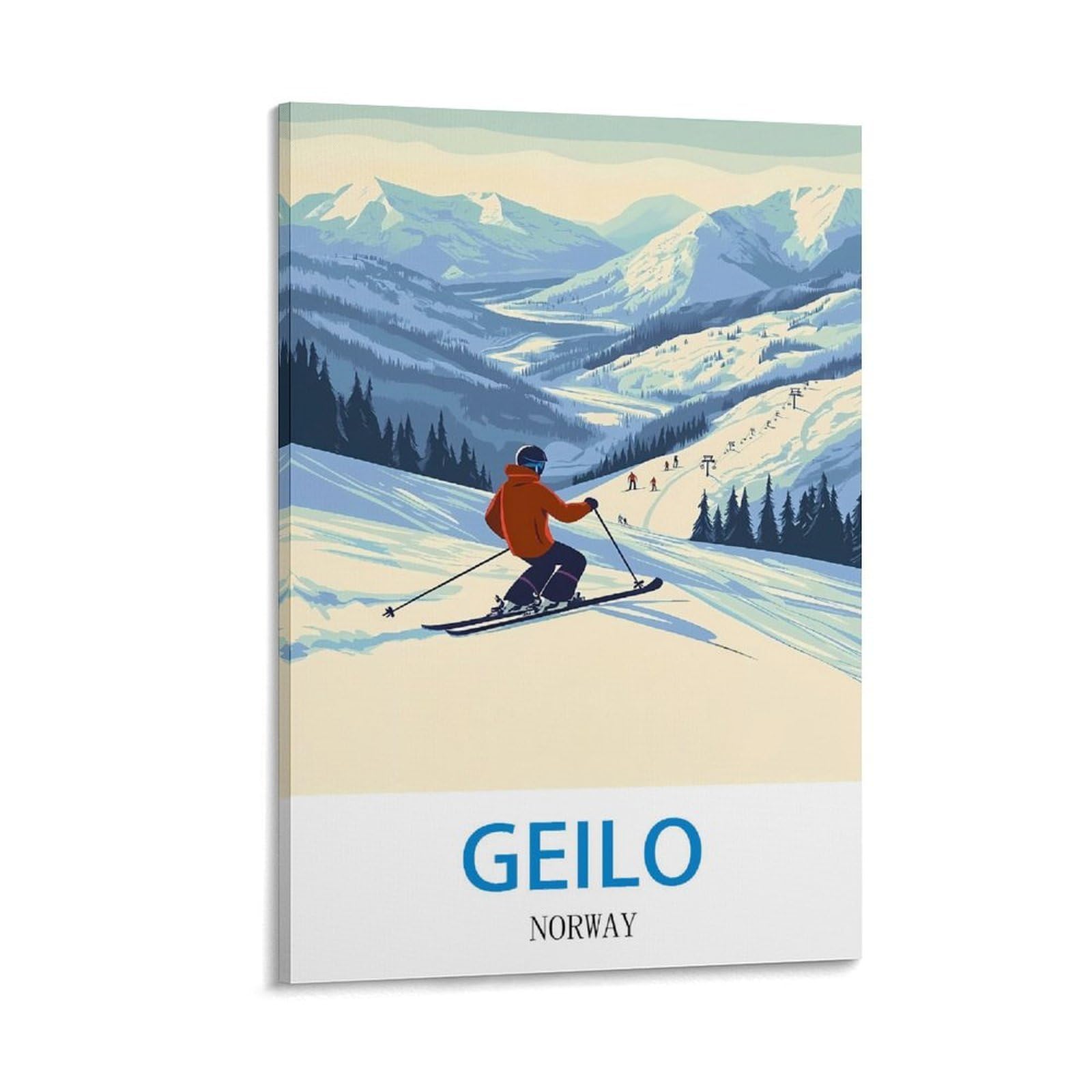CTZIKWW Geilo Norway Vintage Travel Poster 12x18inch(30x45cm) Canvas Art Prints Picture Wall Art Painting