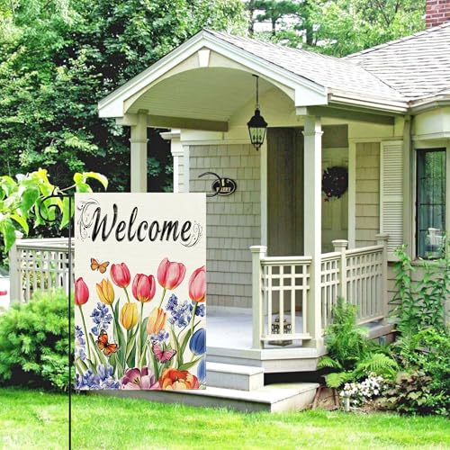 Spring Tulip Garden Flag 12 x 18 Inch Double Sided Seasonal Flower Yard Outdoor Welcome Flag by Tecue - Image 5
