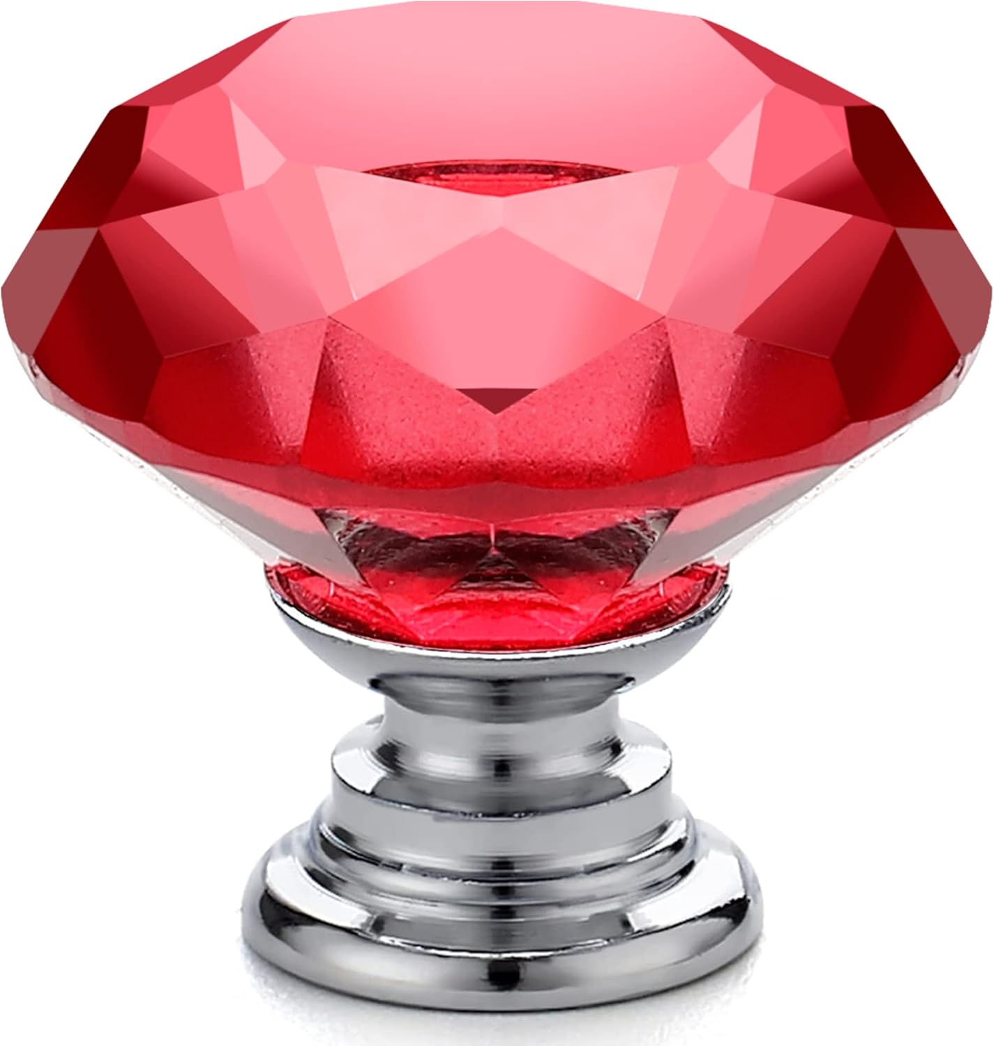 Ravinte 25 Pack Red Crystal Knobs for Dresser Drawers - 30 mm Glass Cabinet Diamond Shaped Knobs with Silver Base