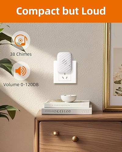 Miniatura 4 de Timbre inalámbrico sin batería, no necesita pilas, fácil instalación, rango de 600 pies, 38 campanillas, volumen ajustable, impermeable para aula,