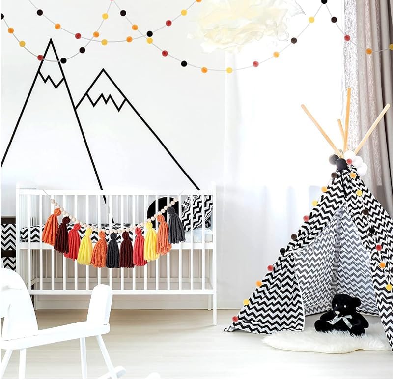 Miniatura 2 de BetterJonny Decoración bohemia para colgar en la pared, pancarta de borla pastel con cuentas de madera y 2 guirnaldas de bolas de fieltro con Estilo
