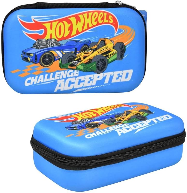 Innovative Designs Hot Wheels Pencil Case for Boys - Molded EVA Hard Shell School Supply Organizer with Zipper - Racing Car Design Pencil Box for Kids