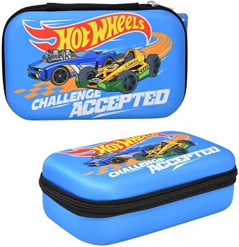 Innovative Designs Hot Wheels Pencil Case for Boys - Molded EVA Hard Shell School Supply Organizer with Zipper - Racing Car Design Pencil Box for Kids
