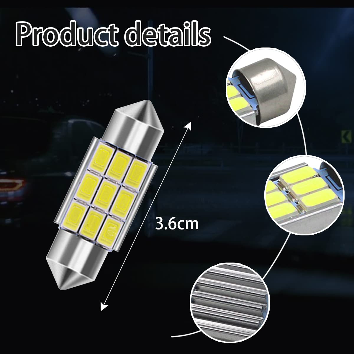CGEAMDY 12 Stuks LED Torpedolampen – 41mm – Wit – 12V – Ultra Helder – Voor Auto Koepel, Kofferbak, Kaart & Leeslamp – 5630 SMD – 300LM