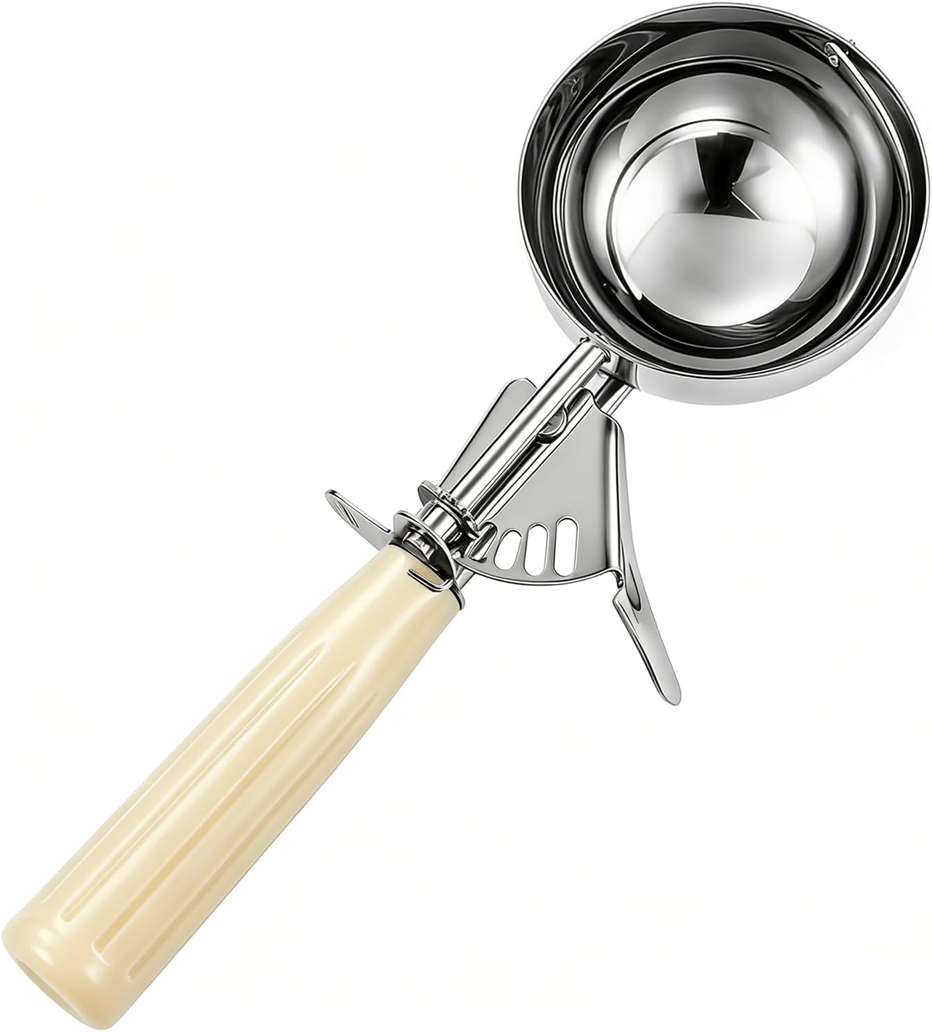 Saebye Portion Scoop - #6 (5.3 oz) - Disher, Food Scoop, Cupcake Scoop, Muffin Scoops - Portion Control - 18/8 Stainless Steel, Ivory Handle