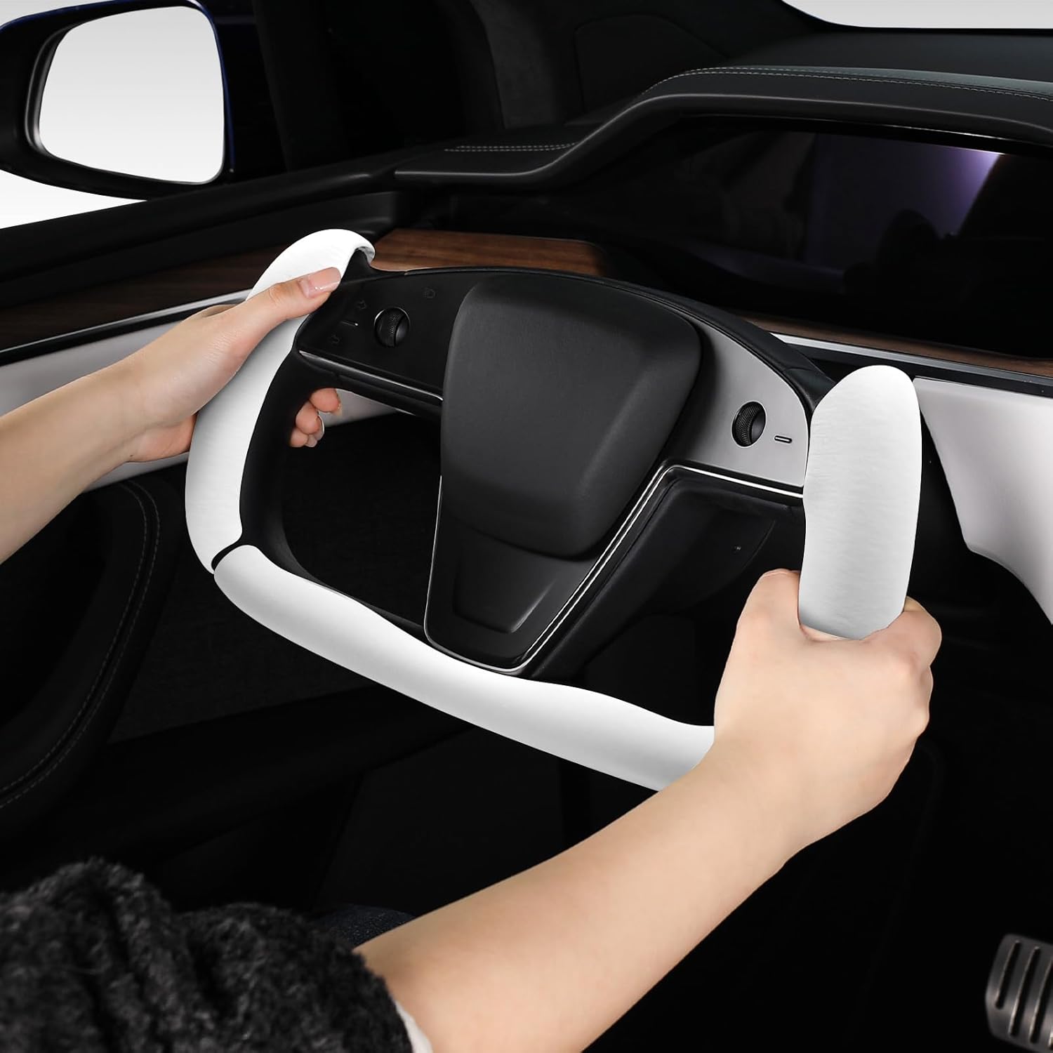 Steering Wheel Cover for Tesla Yoke Steering Wheel, Car Steering Wheel Cover for Tesla Model S 2021-Present/Model X 2021-Present Steering Wheel Accessories White