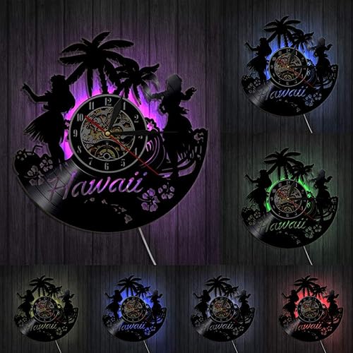 Hawaii - Reloj de pared hawaiano Luau para fiesta, arte de pared, decoraciĂłn del hogar, reloj de disco de vinilo, paisaje hawaiano de palmera de Hawaii - Reloj de pared hawaiano Luau para fiesta, arte de pared, decoraciĂłn del hogar, reloj de disco de vinilo, paisaje hawaiano de palmera de