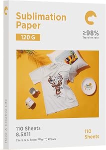 Hiipoo Sublimation Paper 8.5x11 Inch, 110 Sheets, 120G, Heat Transfer Paper Work with Sublimation Ink and E Sawgrass Printers for Mugs T-Shirts Light Fabric and Other Sublimation Blanks