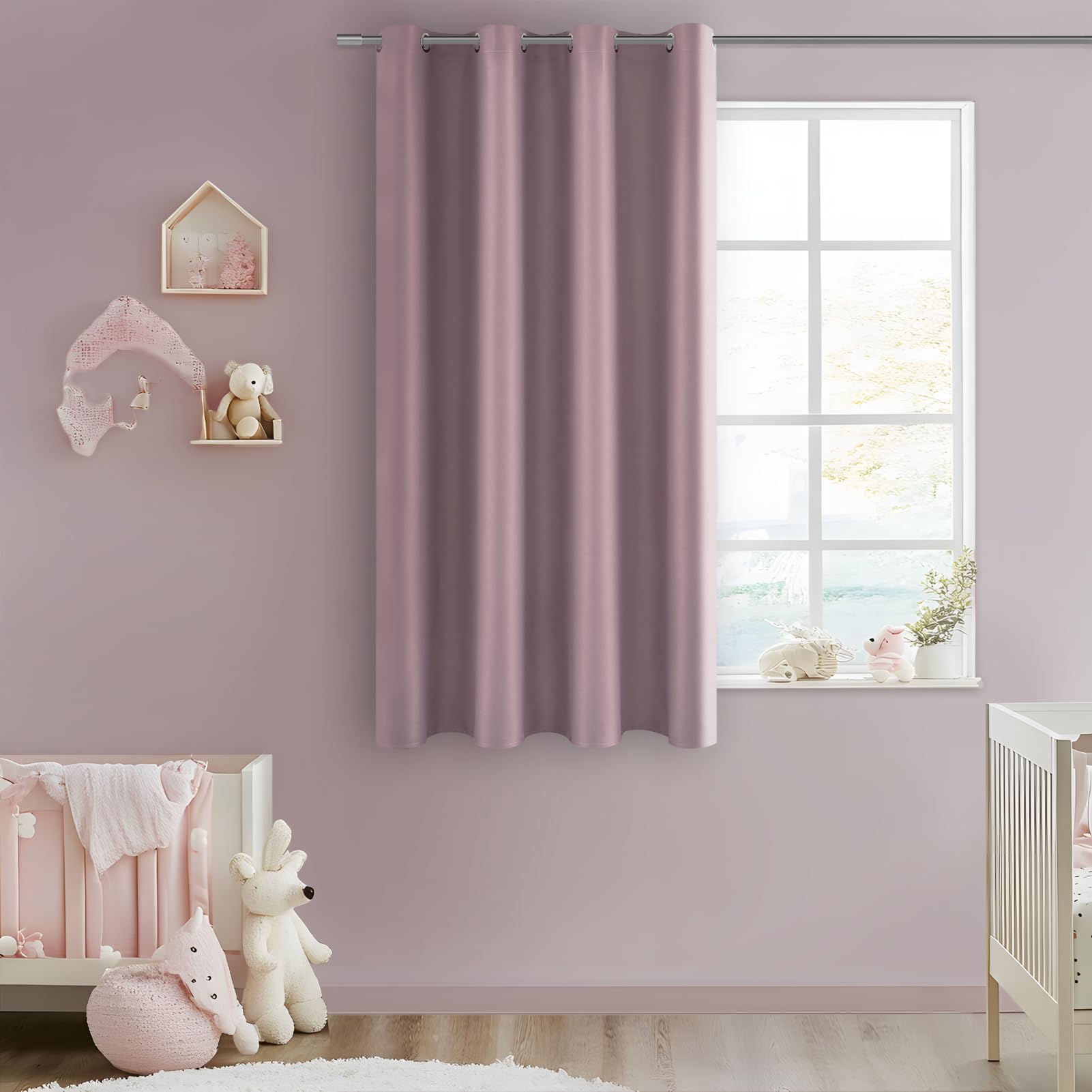 MRTREES Short Bedroom Curtains for Window, Dark Pink Opaque Curtain 140 x 160 cm, 1 Piece, Thermal Insulated Cold and Heat Curtain Children's Acoustic Curtains with Eyelets for Bedroom Living Room Global Recycled Standard Global Recycled Standard Global Recycled Standard