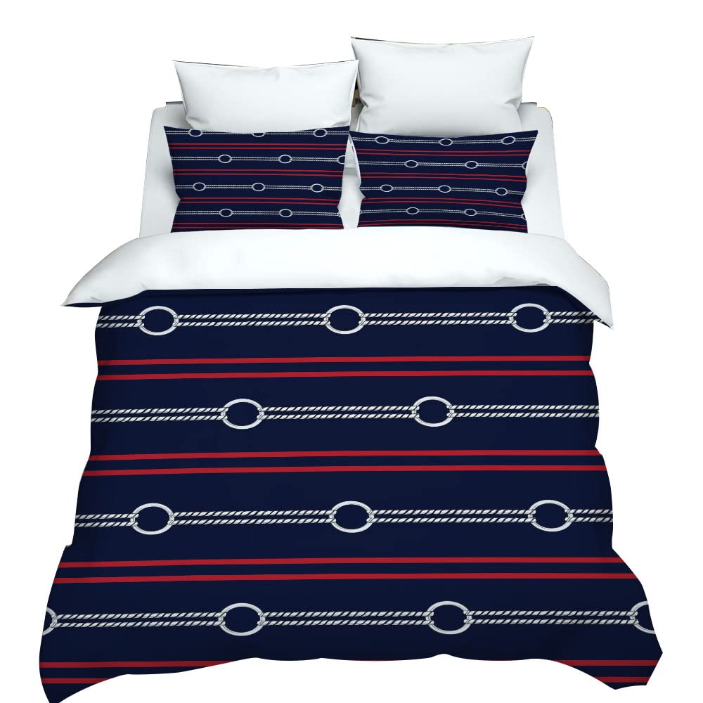 Hixingo 3D Corda Stampa Set di Biancheria da Letto in Microfibra, Morbida Traspirante Set Copripiumino e Federe per Adatto e Bambini Adulti (Blu Navy,220x260cm)