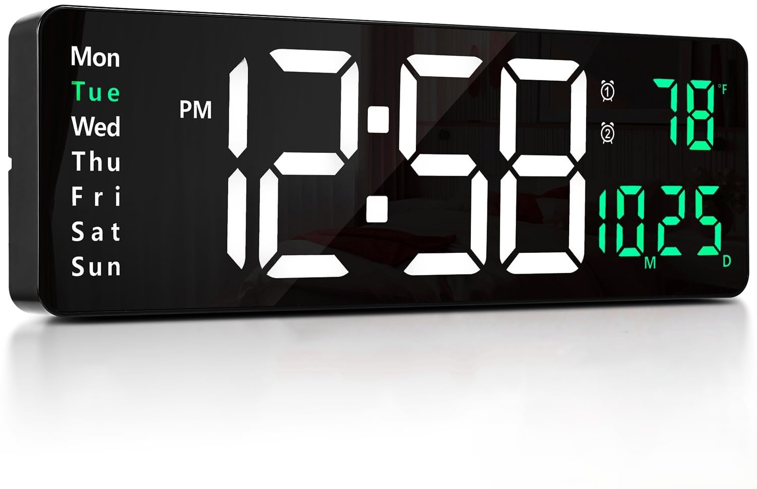 Lwenki Plastic Digital USB Wall Shelf Clock with 13 Inch Large Display Multifunctional Wall Mount Alarm Clock with Remote Control for Living Room Home & Office (Black)