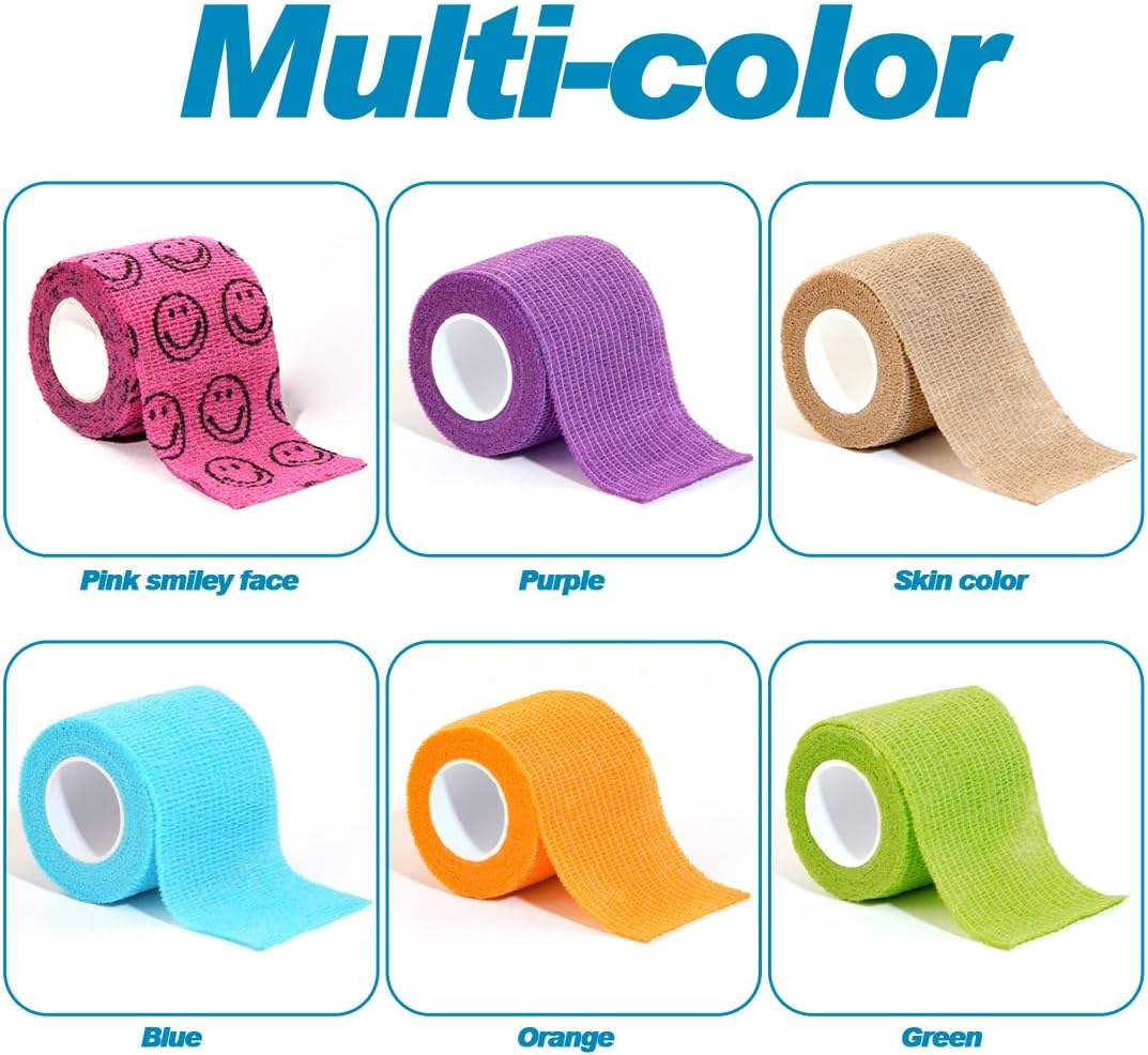 Adhesive Bandage Wraps Elastic Bandages for dressings, Vet Wraps, 6 Colors, 2in*5 Yard Self Adherent Wraps for Sports, Wrist, Ankle and Swelling