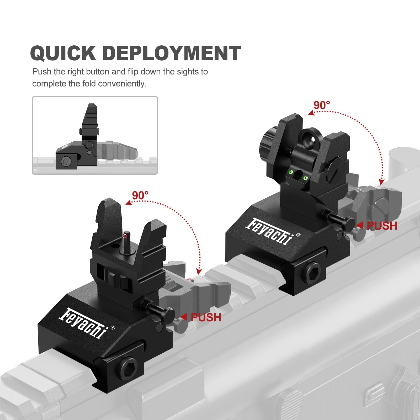 Feyachi S37 Flip Iron Sight es Compatible con los rieles Picatinny y Weaver, Miras Tácticas Plegables Delanteras y Traseras Sólo para Actividades Deportivas