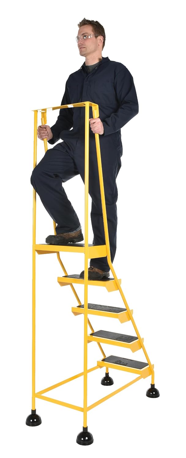 Vestil LAD-5-Y Steel Commercial Spring Loaded Ladders 58 Degree 5 Serrated 16 in. Step Width 500 Lb. Capacity Yellow