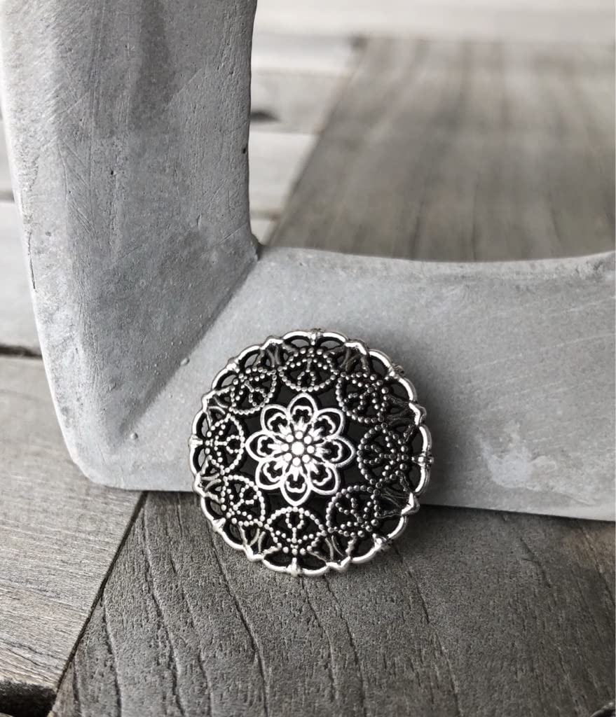 Silver Antique Delicate Patterned Metal Buttons with Eyelet 15 mm or 23 mm (Pack of 10) (15 mm) - Image 2