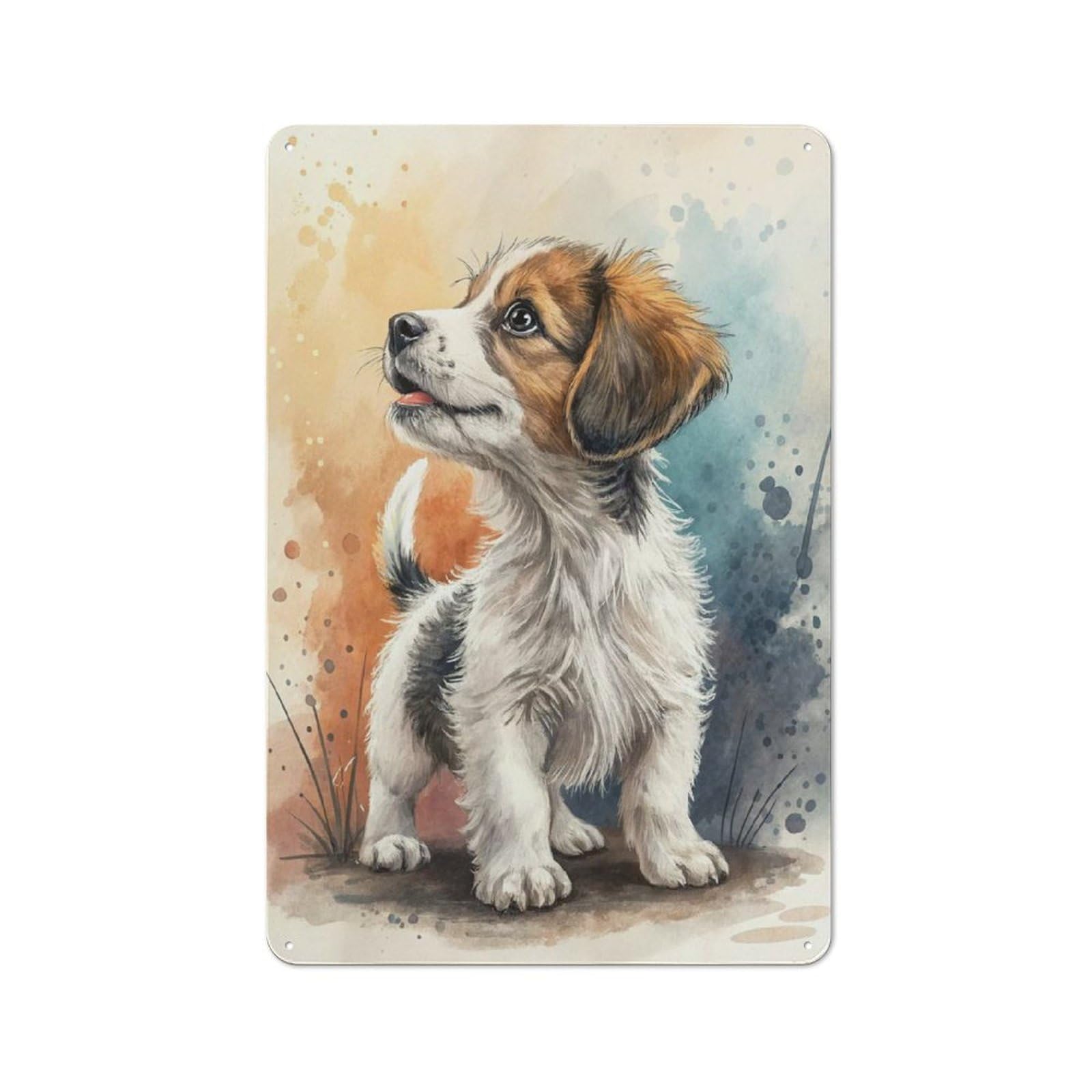 Junmoney Style Watercolor Puppy Portrait Retro Tin Sign 30X20cm For Café Or Restaurant, Housewarming Wall Decor For People Furnishing Café And Restaurant