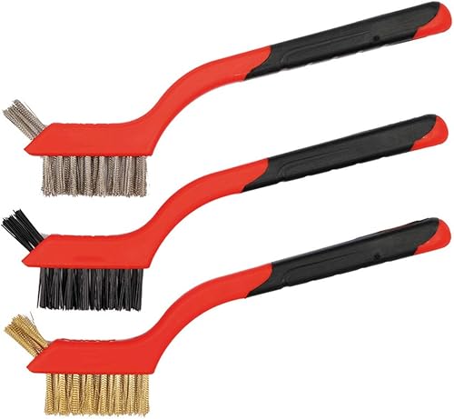 LGEGE Juego de 3 cepillos de limpieza para detallar, latón, acero inoxidable y cabezal de cepillo de nailon, resistente y prensado, racimo adicional