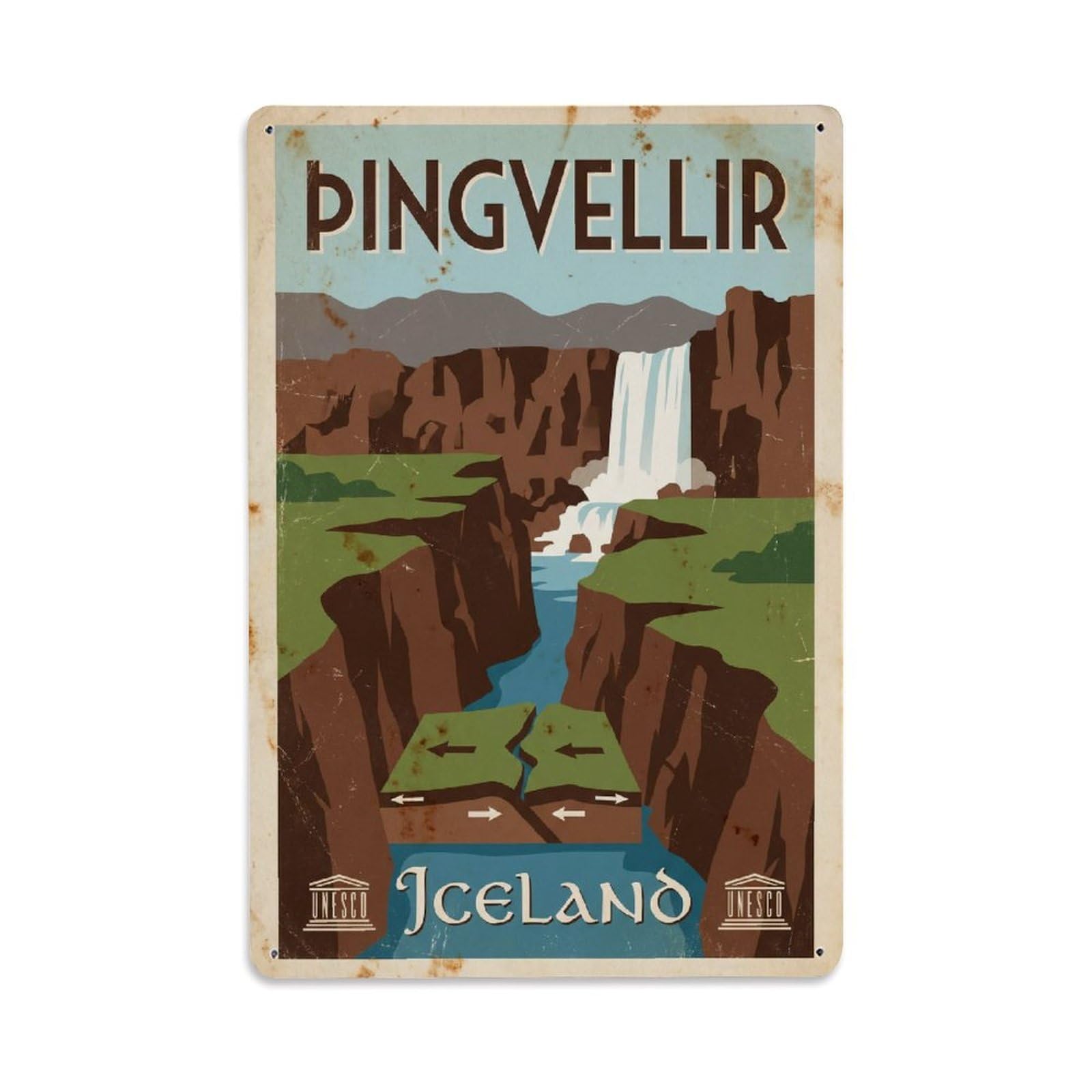Gead 8X12inch Style Vintage Travel Thingvellir Iceland National Metal Tin Sign