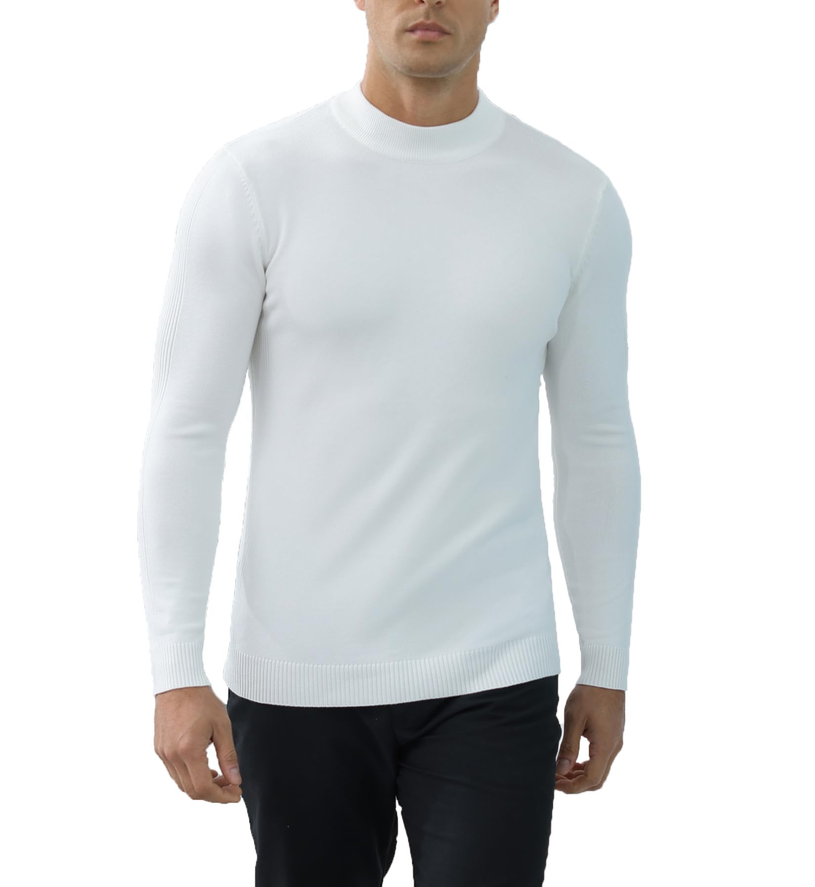 Keqin Men's Crewneck Sweater Soft Slim Fit Basic Tops Lightweight Pullover Sweaters with Ribbing Edge (Medium, White)