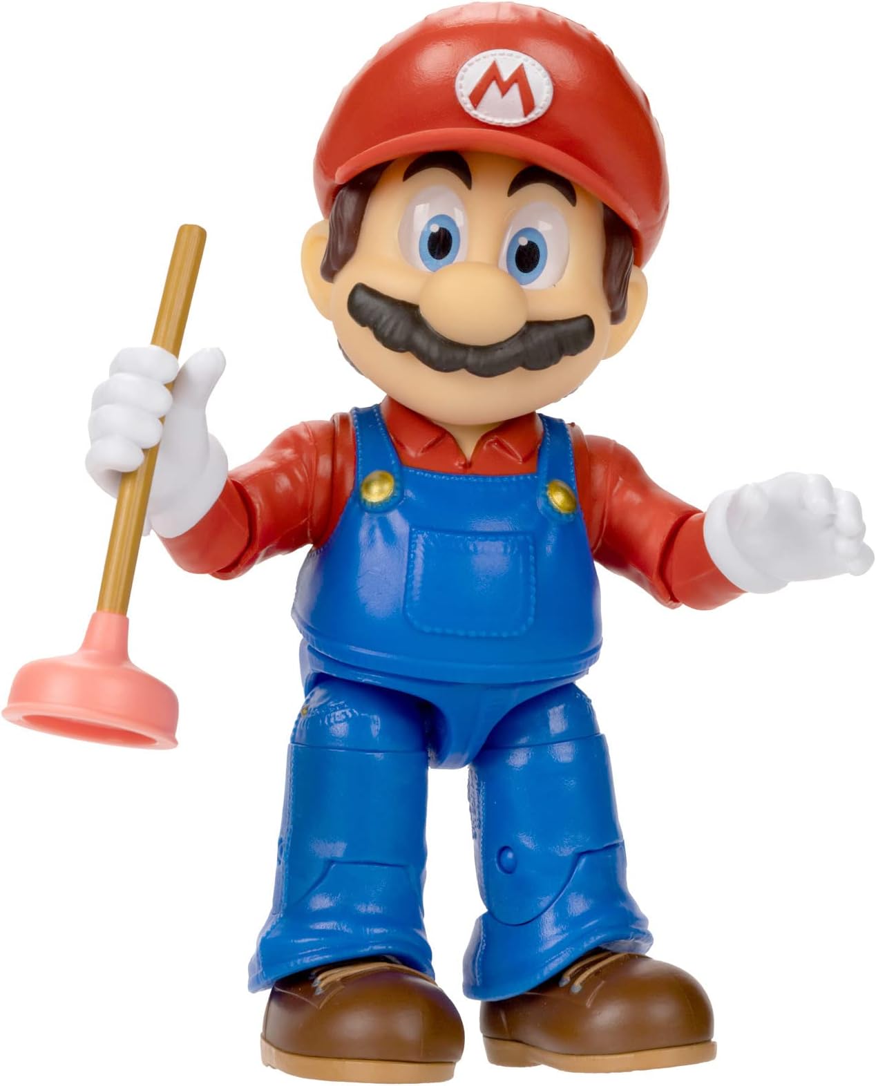 Nintendo 5”/ 12.5cm Mario Action Figure with 16 Points of Articulation and Realistic Acrylic Eyes. Includes Plunger Accessory Inspired by the Movie for Kids and Collectors.