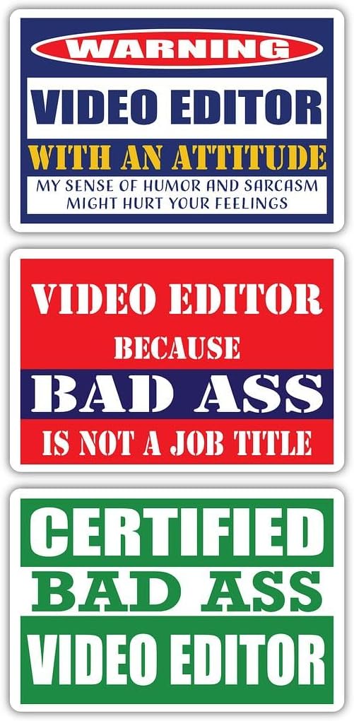 (x3) Certified Bad Ass Video Editor with an Attitude Magnets | Funny Occupation Job Career Gift Idea | Magents Perfect for Cars, Trucks, Toolboxes, Lockers, Fridges