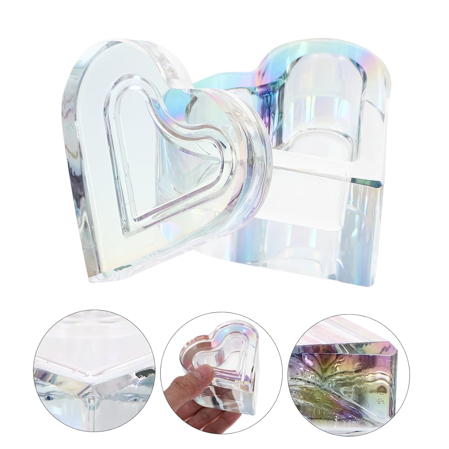FRCOLOR Heart Shape Crystal Glass Nail Art Dish Lid Gel Nail Accessories Manicure