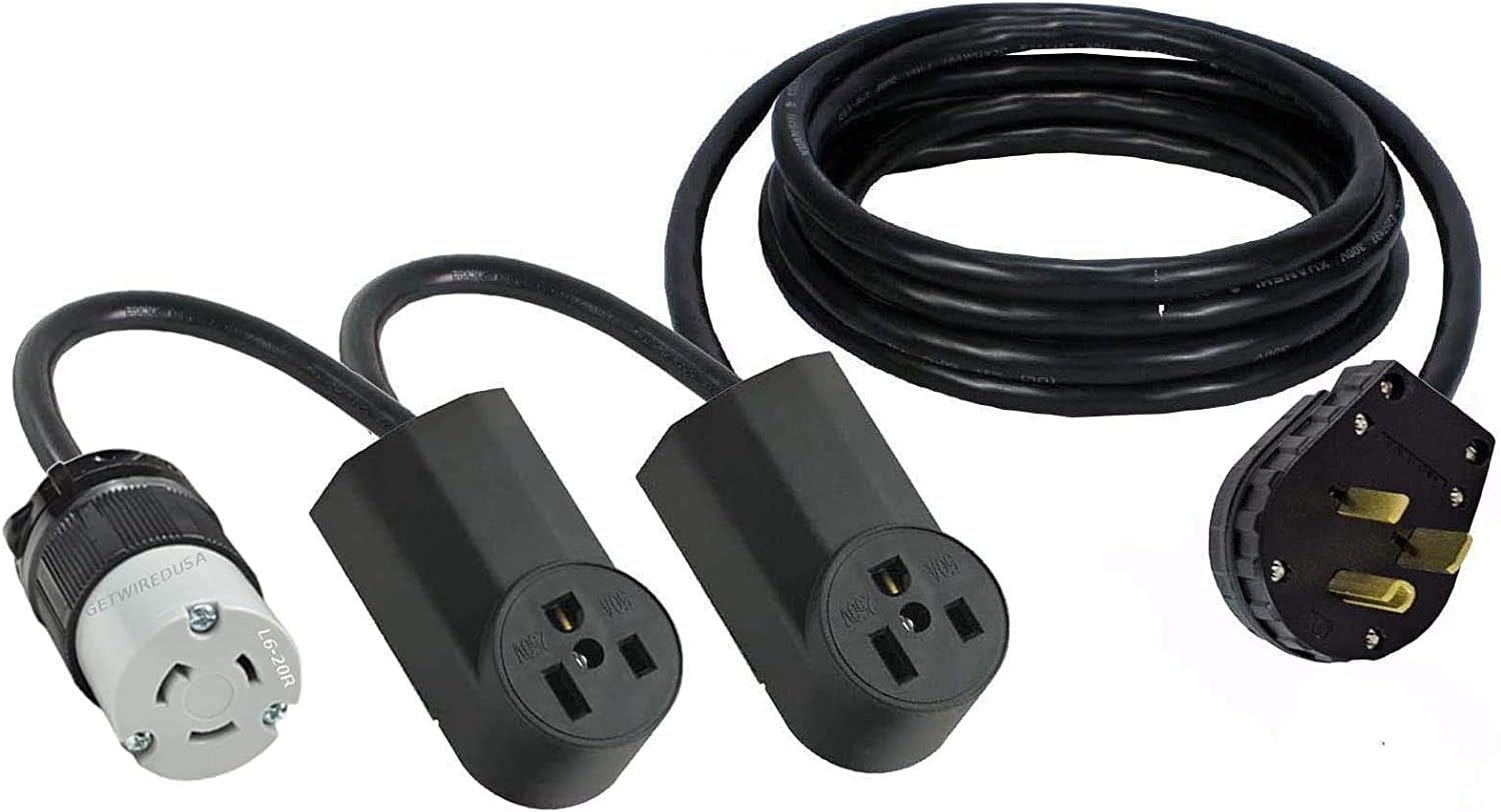 Welder Plasma Cutter Plugin Splitter, 3-Way Y Adapter 6-50P Male To 6-50R & L6-20R Twist-Lock, Triple Female Outlet Receptacles, Electrical Power Cord Connector, One In Three Out Converter NEMA FX1388