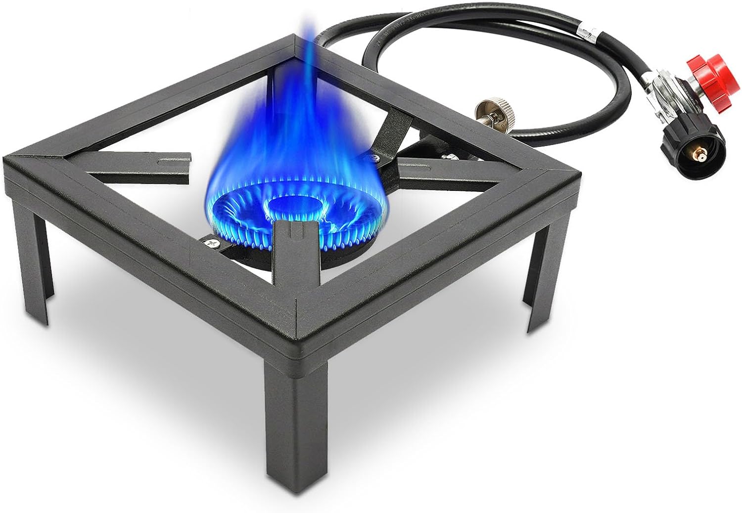 Square Portable Single Burner Outdoor Gas Stove Propane Cooker with Adjustable 0-20Psi Regulator Hose for Patio Camping, BBQ, Home Brewing, Turkey Fry, Maple Syrup Prep