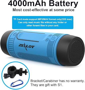 ZEALOT S1 Bluetooth Speaker, Handlebar Speakers for Bike, Portable Speaker with LED Torch Light, Waterproof IPX5, LED Light, TF Card Play, for Indoor/Outdoor/Hiking/Camping/Travel (Blue)