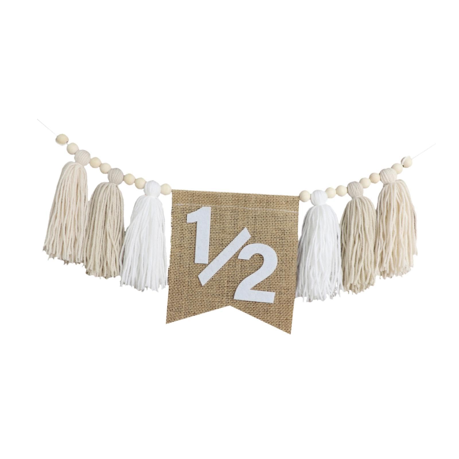 Half Birthday High Chair Photo Prop Wood Bead Tassel Garland White|1 Half Year Birthday |Party Decorations| Party Decorations| Party Supplies-image-46